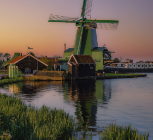 Zaanse Schans, malūnas vakaras